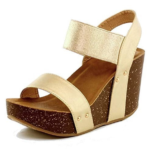 Refresh Women's Mara-10 Champagne Casual SlingBack Platform Cork Wedge Sandals