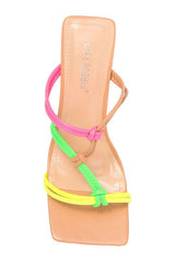 Cape Robbin Newly Mid Heel Slip ON Multi Neon Color Open Toe Mule Slide Sandals