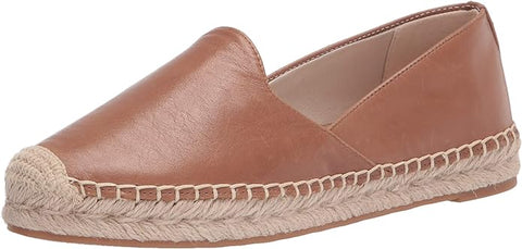 Sam Edelman Kesia Latte Leather Slip On Round Toe Espadrille Platform Flat Loafers