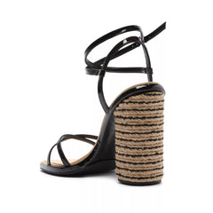 Schutz Narah Black Open Toe Cross Buckle Ankle Strap Block High Heeled Sandals