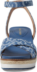 Cole Haan Cloudfeel Denim Jacquard Open Toe Ankle Strap Wedge Heeled Sandals