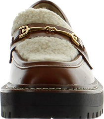 Sam Edelman Laurs Mocha Leather Rounded Toe Slip On Chunky Heel Classic Loafers
