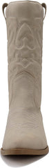 Soda Reno Cream Nubuck Western Cowboy Pointed Toe Knee High Pull On Tabs Boots