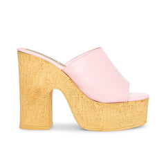Steve Madden Mardi Heeled Sandal Pink Leather Open Toe Retro Platform Mules