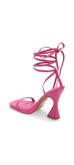 Steve Madden Lafayette Fuchsia Spool Heel Lace Up Open Squared Toe Tie Up Sandal