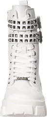 Steve Madden Tarzana White Leather Lace Up Embellished Combat Ankle Boots