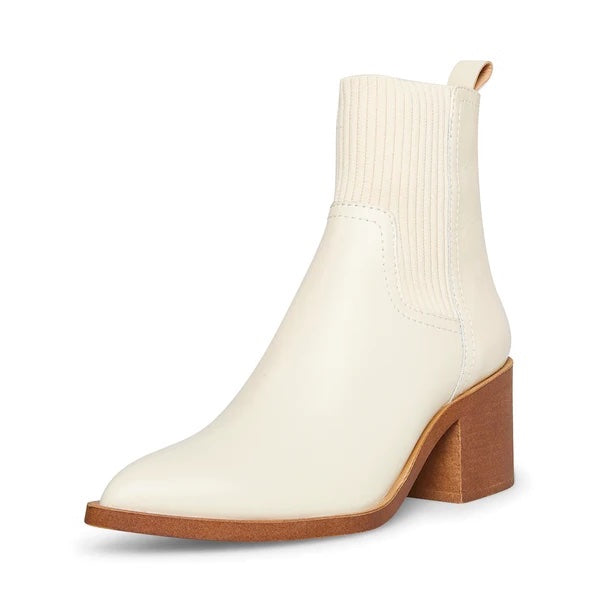 Steve Madden Abriel Bone White Leather Pointed Toe Pull On Western Bootie Boot