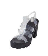Cape Robbin Toffee Black Platform Clear Lug Sole High Heel Sandals
