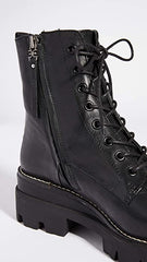 Sam Edelman Garret Black Lace-Up Lug-Sole Rounded Toe Combat Ankle Boots