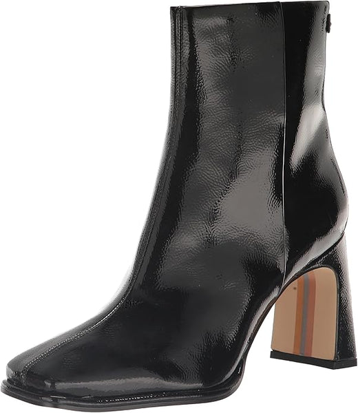 Sam Edelman Irie Black Patent Squared Toe Block Heeled Fashion Ankle Booties
