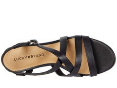 Lucky Brand Batikah Wedge Sandal Black Leather Platform Open Toe Sandals (10)