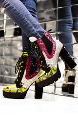 Cape Robbin Nell Glitter Lace Up Chunky Platform Block High Heel Ankle Booties