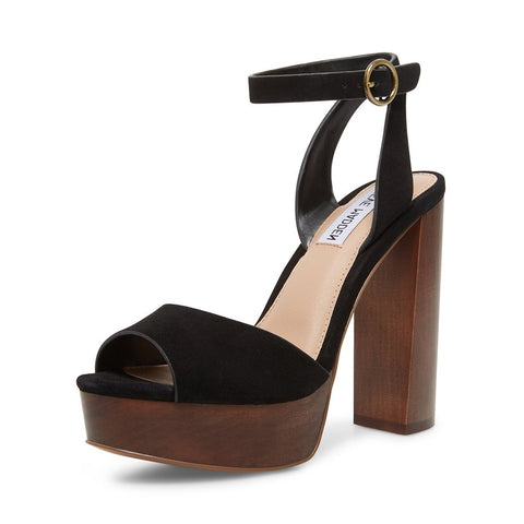 Steve Madden Mckinley Platform Flirty Peep-Toe Sandals Black Suede