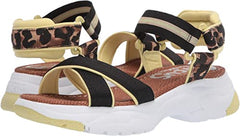 Circus by Sam Edelman Anderson Black Natural Ankle Strap Flat Sandal Lemon Drop