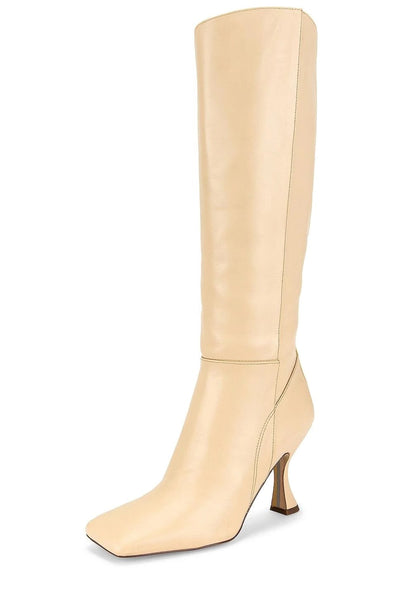 Sam Edelman Adi Eggshell Squared Toe Spool Heel Leather Knee High Fashion Boots