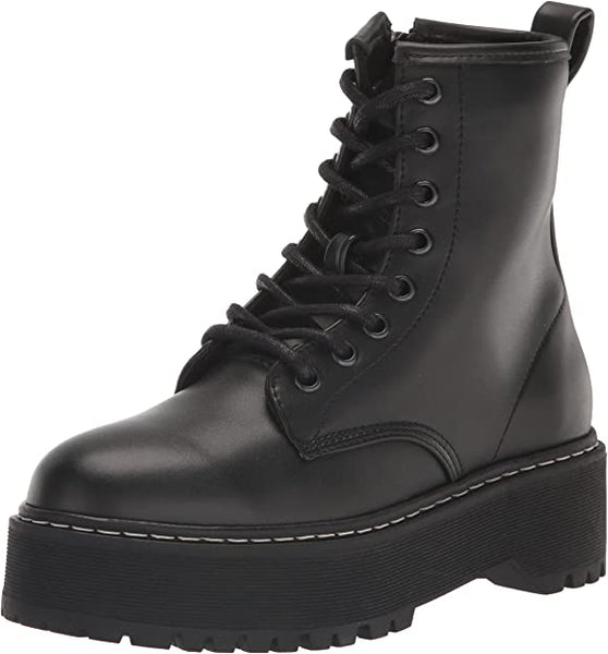Steve Madden Betty Black Rounded Closed Toe Lace Up Classic Ankle Combat Boots