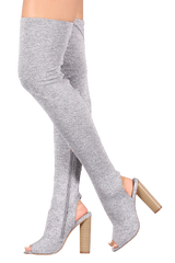 Cape Robbin Connie Grey Stretchy OTK Zip High Heeled Open Toe and Heel Sandals