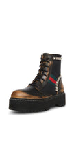 Steve Madden Burner Black Multi Leather Lace Up Chunky Heel Ankle Combat Boots