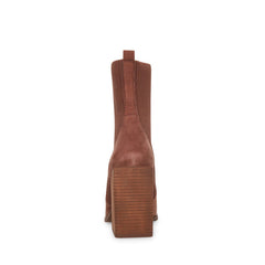Steve Madden Tackle Taupe Suede Pull-On Asymmetrical Stacked Heeled Boots