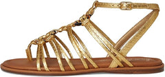 Sam Edelman Raye Gold Open Toe Strappy Gladiator Ankle Strap Flat Sandals