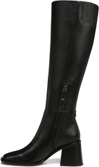 Sam Edelman Wade Black Leather Stacked Heel Squared Toe Knee High Fashion Boots