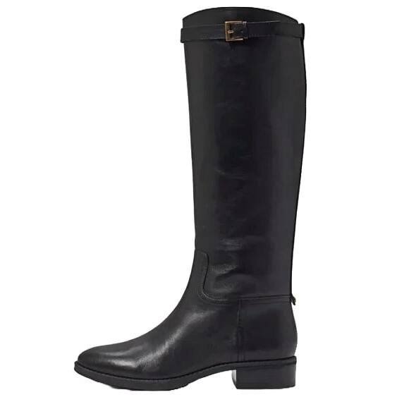 Sam Edelman Pierce Black Almond Toe Pull On Stacked Heel Riding Knee High Boots