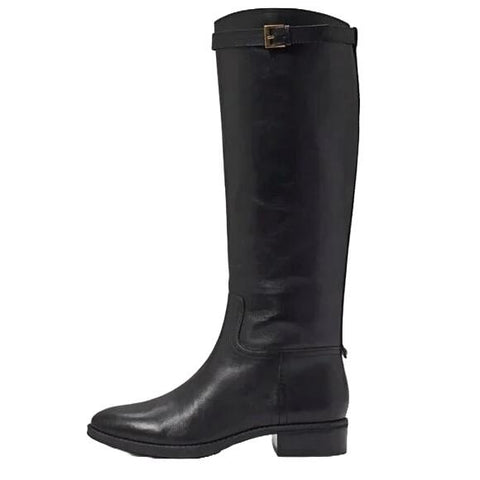 Sam Edelman Pierce Black Almond Toe Pull On Stacked Heel Riding Knee High Boots
