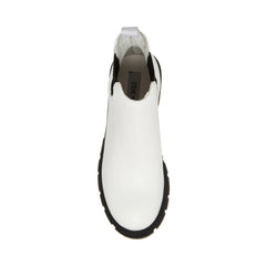 Steve Madden Howler White/Black Block Heel Pull On Platform Leather Ankle Boots