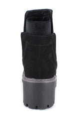 ROCK AND CANDY Lug Black Fashion Chunky Pull On Rounded Toe Ankle Boots