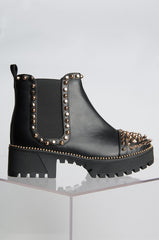 Cape Robbin Spiky Rager Black Vegan Leather Gold Spike Platform Chelsea Booties