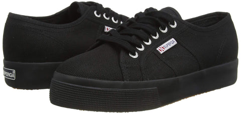 Superga Unisex Low-Top Sneakers Full Black Lace Up Platform Fashion Sneakers (8)