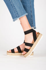 Steve Madden Kimmie Black Flatform Platform Espadrille Fitted Wedge Sandals