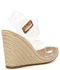 Steve Madden Uri Clear Platform Open Toe Espadrille Buckle Closure Wedge Sandals