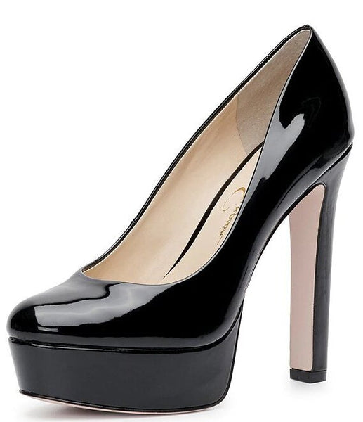 Jessica Simpson Nellah Black Patent HIgh Heel Platform Pump Thick Heel Round Toe