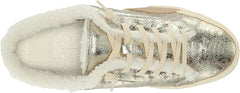 Dolce Vita Zantel Platinum Distressed Leather Lace Up Faux Fur Low Top Sneakers