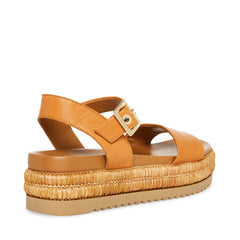 Steve Madden Malden Cognac Leather Fashion Ankle Strap Platform Wedge Sandals