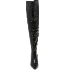 Charles David Various Black Croco Leather Over Knee Pointed Toe Block Heel Boots