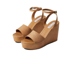 Steve Madden Welsh Camel Nubuck Ankle Strap Open Toe Platform Wedge Sandal