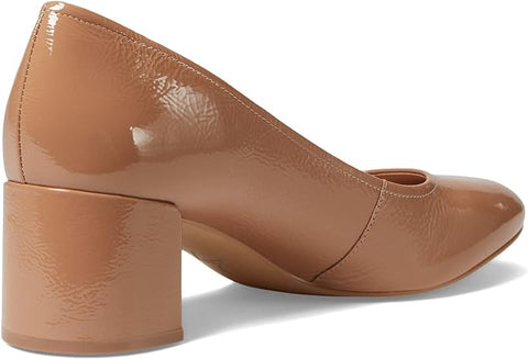 Naturalizer Rebecca Taupe Patent Leather Pointed Toe Block Heeled Slip On Pumps