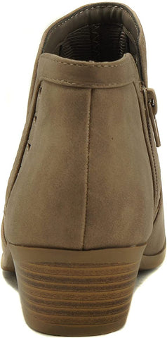 Soda Chance Light Taupe Block Heel Side Zipper Closed Toe Breathable Booties