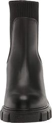 Steve Madden Hayle Black Chunky Lug Heel Pull On Rounded Toe Fashion Ankle Boots