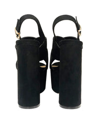 Luxemoda Kimberly Black Wrapped Platform Retro Block Heel Peep Toe Mule Sandals