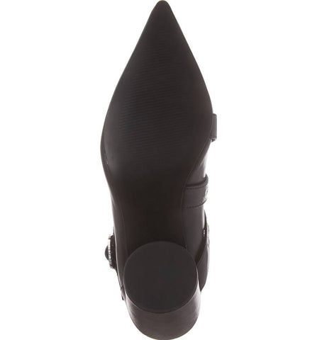 Shellys London Frasier Black Leather Grommet Buckle Strap Angled Block Heel Boot