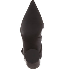 Shellys London Frasier Black Leather Grommet Buckle Strap Angled Block Heel Boot