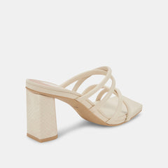 Dolce Vita Patsi Ivory Leather Slip On Squared Open Toe Block Heeled Sandals