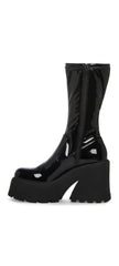 Steve Madden Arrow Black Leather Rounded Toe Chunky Heeled Platform Fashion Boot