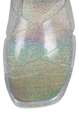 Jeffrey Campbell Bubblegum Silver Iridescent Glitter Platform Jelly Cross Sandal