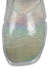 Jeffrey Campbell Bubblegum Silver Iridescent Glitter Platform Jelly Cross Sandal