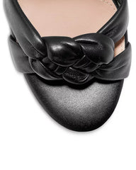 Cole Haan Adella Braid Black Leather Ankle Strap Open Toe Block Heeled Sandals