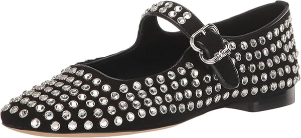 Sam Edelman Michaela Black Suede Gem Mary Jane Ankle Strap Square Toe Flats